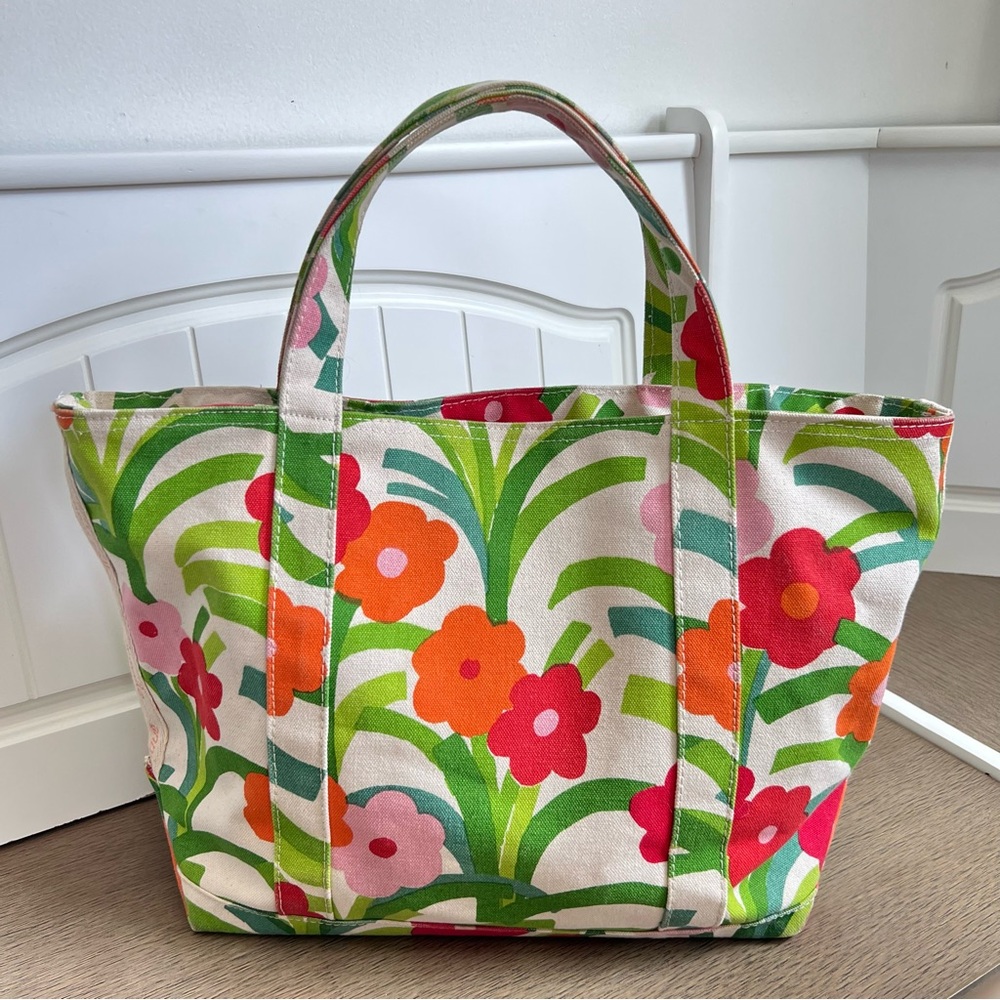 Annie Selke Floral Vibrant Print Summery Beach Cotton Canvas Shoulder Tote Bag